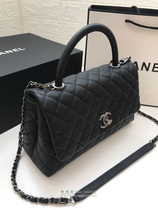 Chanel女包 A92991 小球紋手柄單肩斜挎女包 香奈兒手提中號口蓋包 顆粒壓花小牛皮 香奈爾手拎包  djc2612